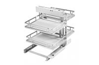 GTV ВОЛШЕБНЫЙ УГОЛОК MOVIX PRO, УНИВЕРСАЛЬНЫЙ С ДВУМЯ ВЫДВИЖНЫМИ КОРЗИНАМИ С ДОВОДЧИКОМ (ПЛОСКИЙ ПРУТ, БЕЛЫЙ КОВРИК) 500ММ, ЦВЕТ ХРОМ