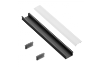 GTV КОМПЛЕКТ ПРОФИЛЯ GLAX MINI НАКЛАДНОЙ 2M (профиль PA-GLAXMNK-AL, ЭКРАН МОЛОЧНОГО ЦВЕТА PA-OSMLGLAXM-00, 2 ЗАГЛУШКИ PA-ZASGLAXMNK-00), ЦВЕТ ЧЁРНЫЙ